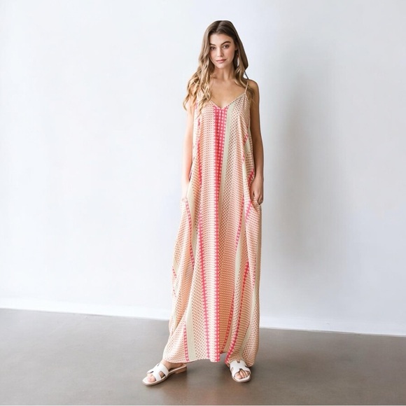 Boho Chic Multi Print Cami Maxi Dress with Side Pockets - Picture 1 of 8